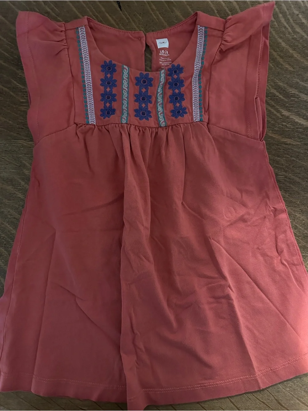 Tea Collection Mauve Pink Embroidered Flutter Sleeve Top